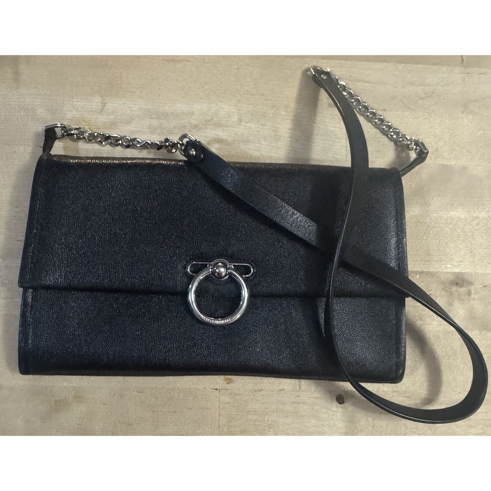 Rebecca Minkoff Jean Black Leather Convertable Crossbody Bag Silver Chain